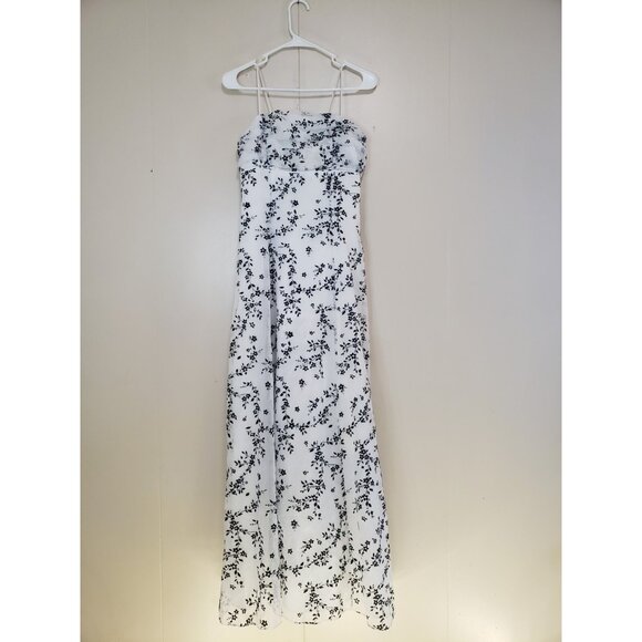 Morgan & Co Womens 5 6 Formal Dress White Black Floral Prom Maxi Whimsigoth USA - Picture 1 of 5